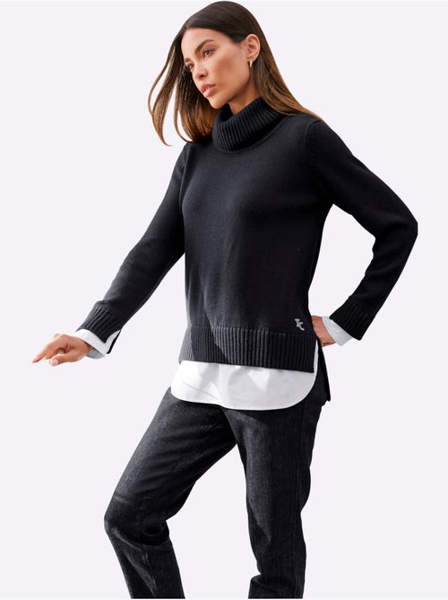 Pull à Col Roulé Empiècement Chemisier Manches Et Ourlet - Taille Standard - Helline - Kiabi