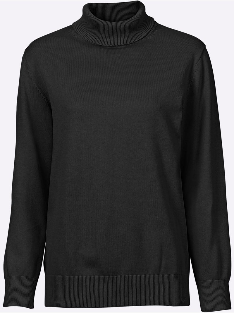 Pull à col roulé en coton et manches longues - taille standard - witt Noir - Kiabi