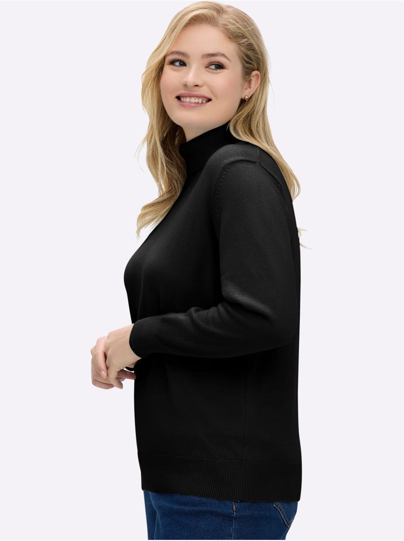 Pull à col roulé en coton et manches longues - taille standard - witt Noir - Kiabi