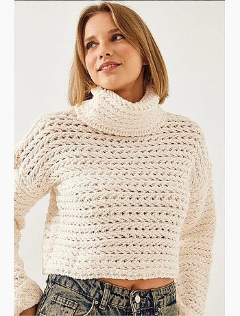 Pull à col roulé en maille torsadée lucci