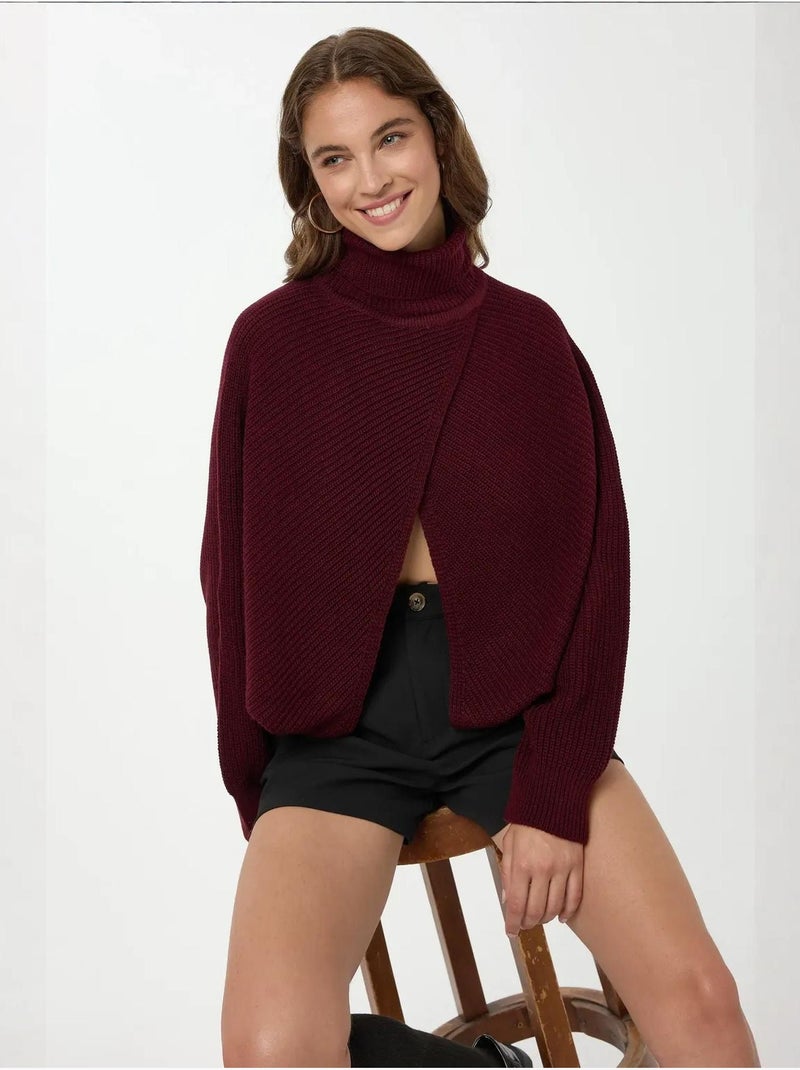 Pull à col roulé et manches longues Rouge bordeaux - Kiabi