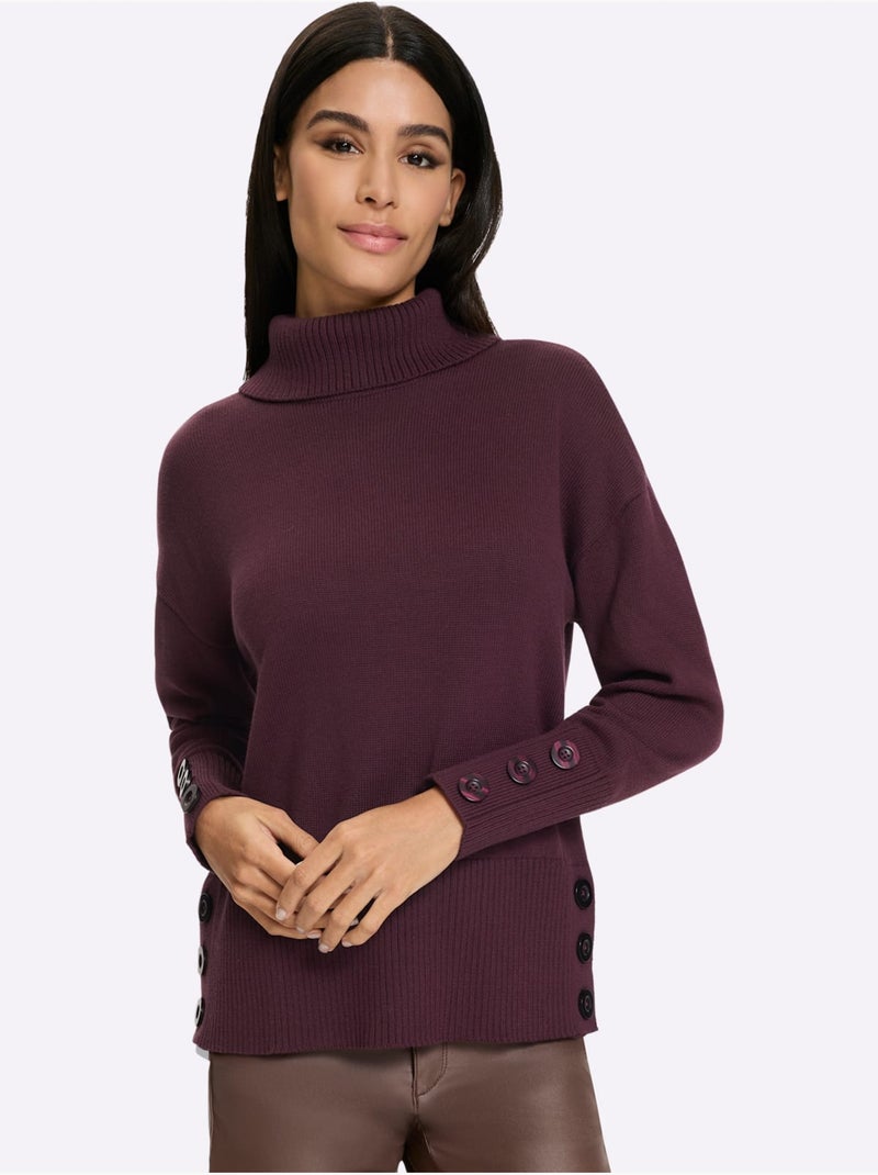 Pull à col roulé hautes fentes latérales originales - taille standard - helline Noir Bordeaux - Kiabi