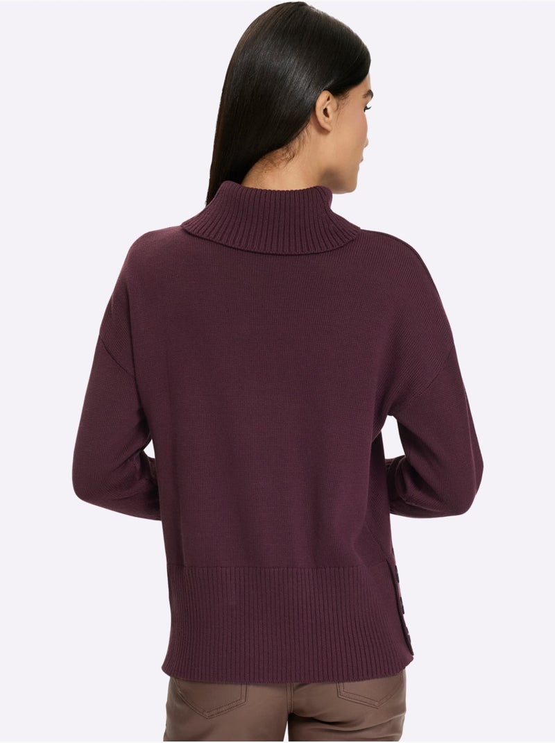 Pull à col roulé hautes fentes latérales originales - taille standard - helline Noir Bordeaux - Kiabi