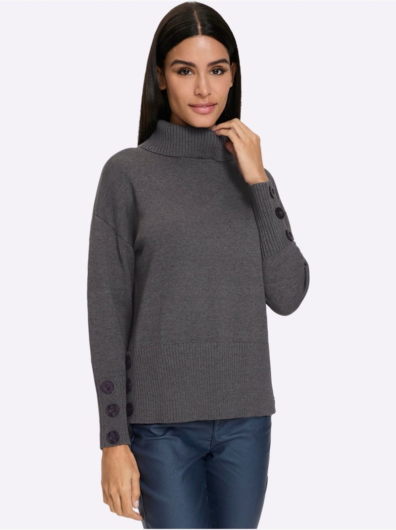 Pull à col roulé hautes fentes latérales originales - taille standard - helline Noir Gris anthracite - Kiabi