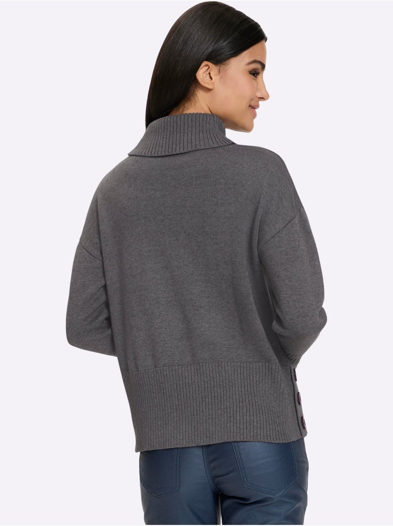 Pull à col roulé hautes fentes latérales originales - taille standard - helline Noir Gris anthracite - Kiabi