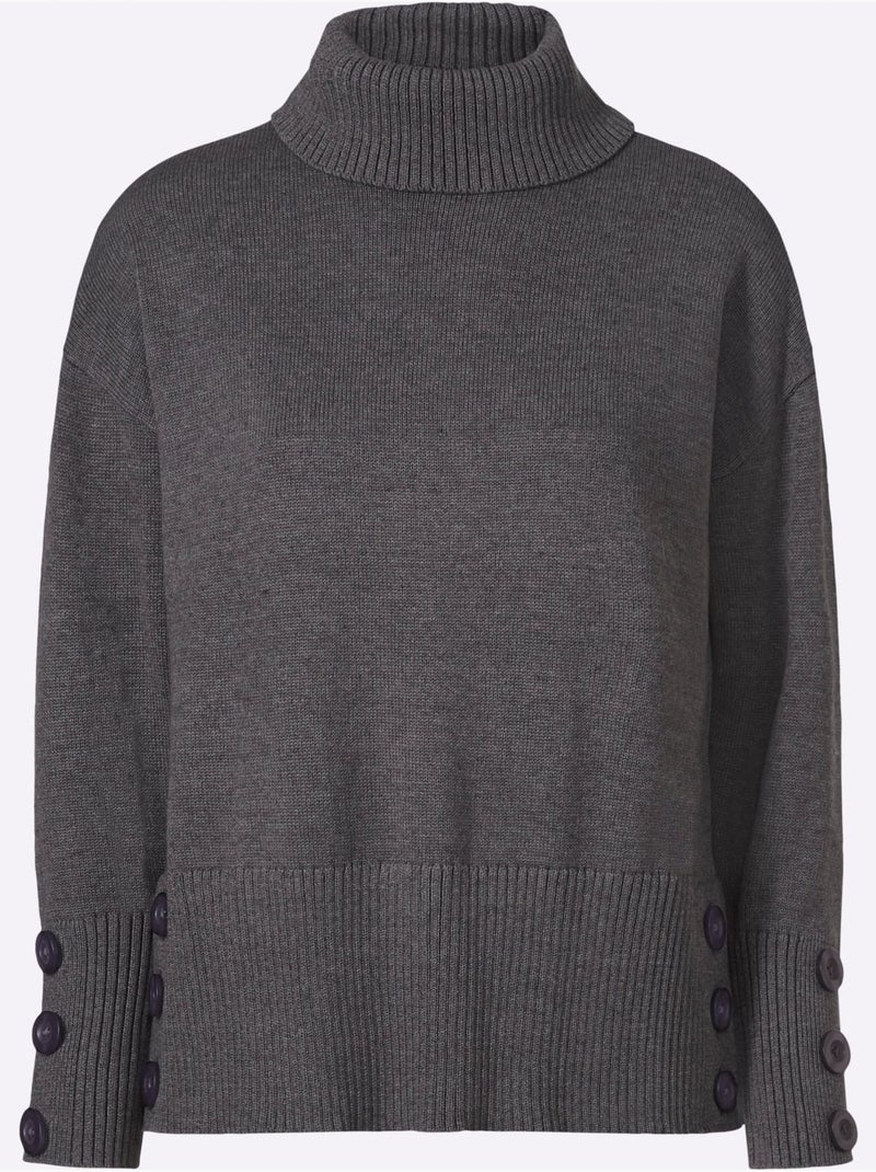 Pull à col roulé hautes fentes latérales originales - taille standard - helline Noir Gris anthracite - Kiabi
