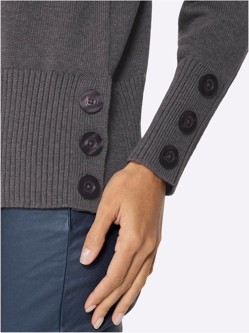Pull à col roulé hautes fentes latérales originales - taille standard - helline Noir Gris anthracite - Kiabi