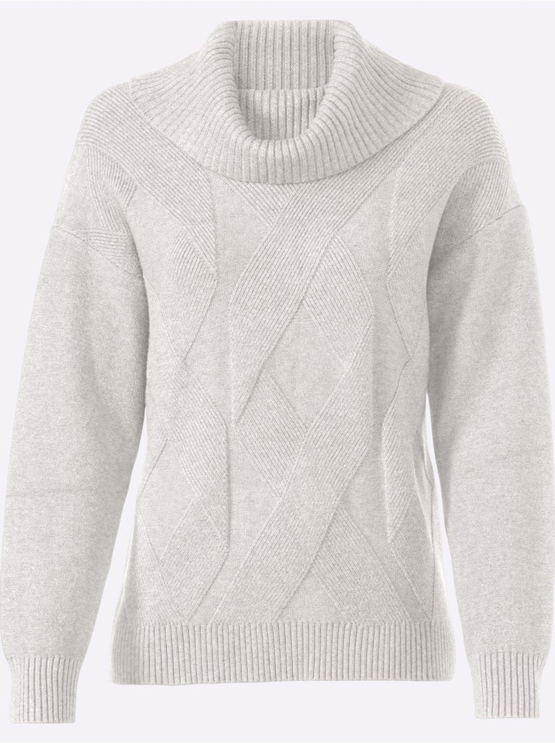 Pull à Col Roulé Joli Motif Tricoté - Taille Standard - Helline Ecru - Kiabi
