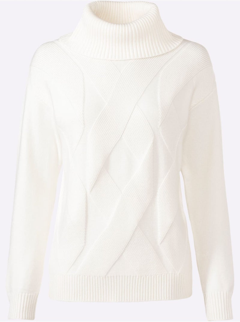 Pull à Col Roulé Joli Motif Tricoté - Taille Standard - Helline Ecru - Kiabi