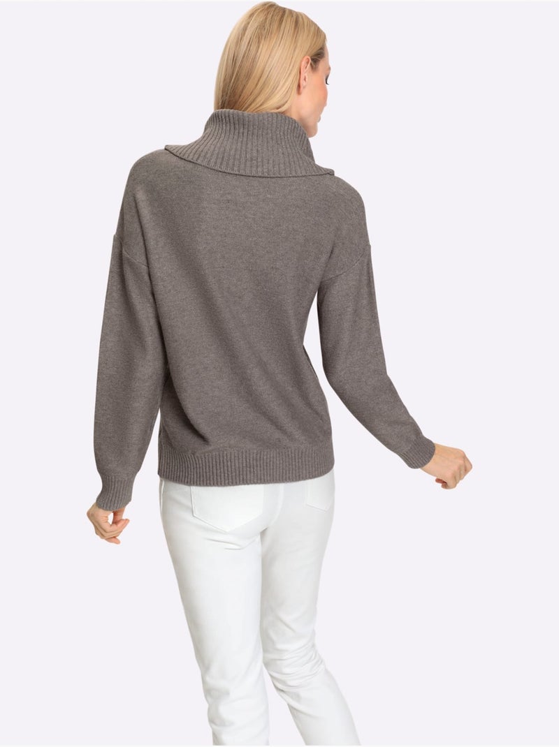 Pull à Col Roulé Joli Motif Tricoté - Taille Standard - Helline Gris taupe - Kiabi