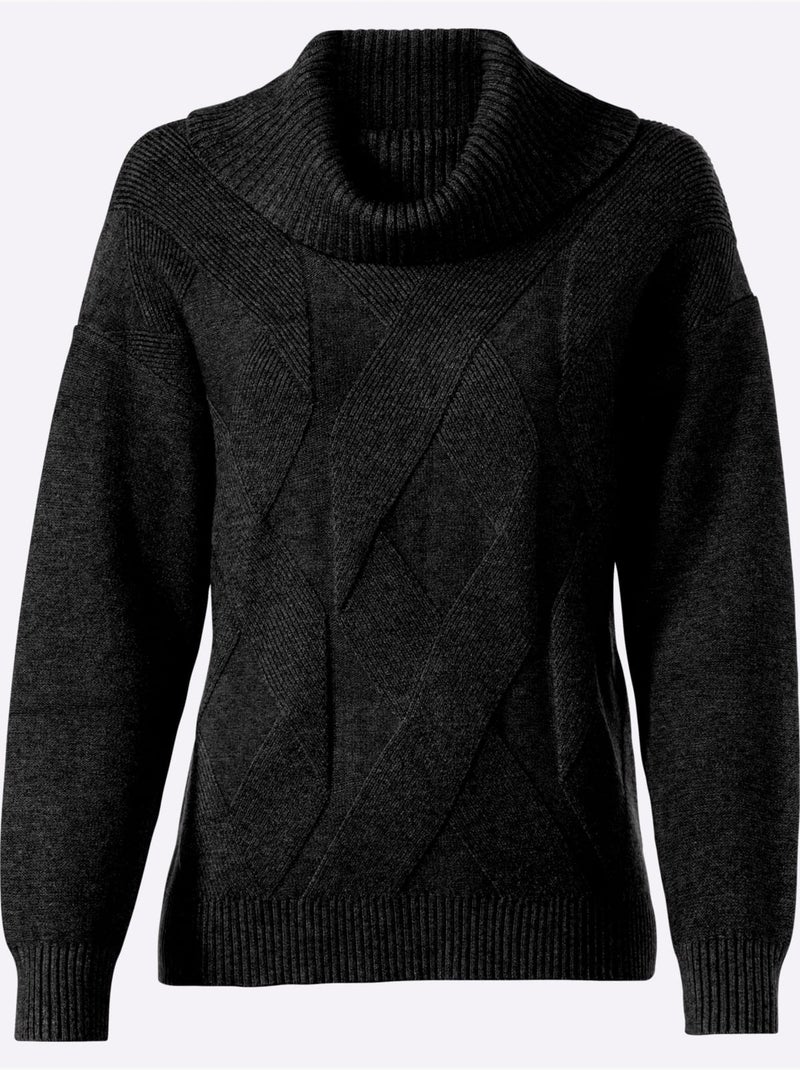 Pull à Col Roulé Joli Motif Tricoté - Taille Standard - Helline Noir - Kiabi