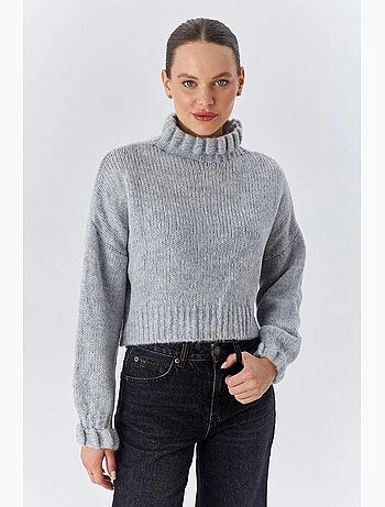 Pull à col roulé mi-long coupe décontractée mixray