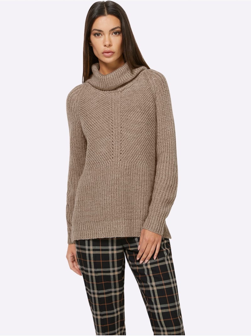 Pull à col roulé motif maille moderne - taille standard - helline Beige - Kiabi