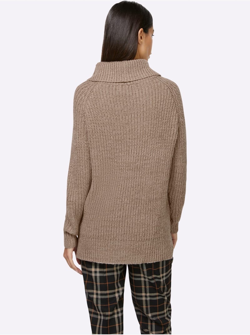 Pull à col roulé motif maille moderne - taille standard - helline Beige - Kiabi