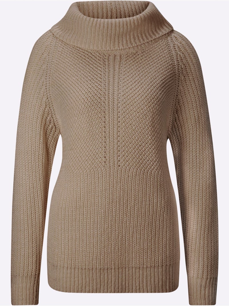 Pull à col roulé motif maille moderne - taille standard - helline Beige - Kiabi