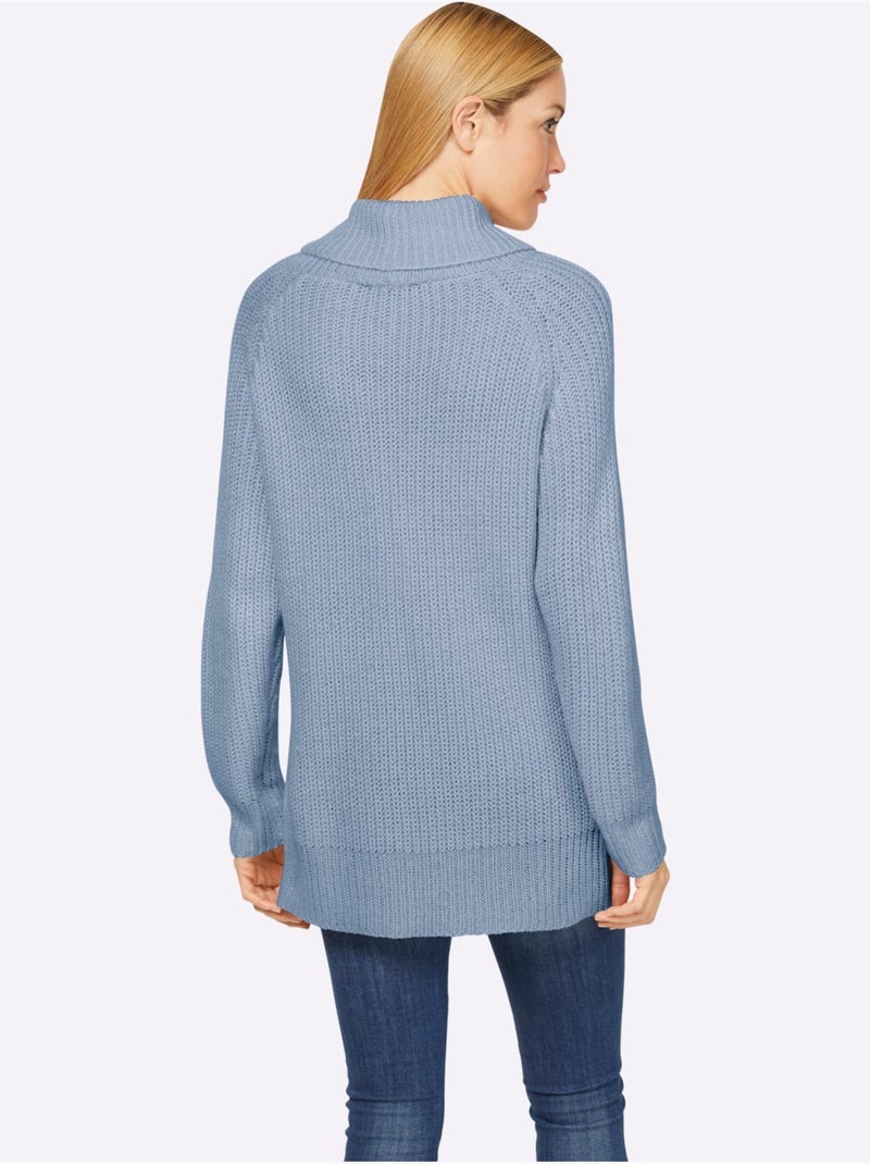 Pull à col roulé motif maille moderne - taille standard - helline Bleu - Kiabi