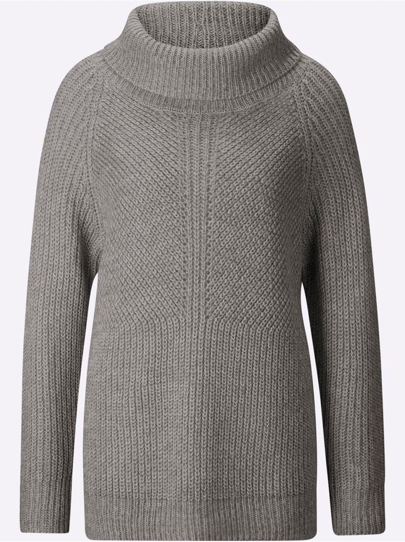 Pull à col roulé motif maille moderne - taille standard - helline Gris chiné - Kiabi