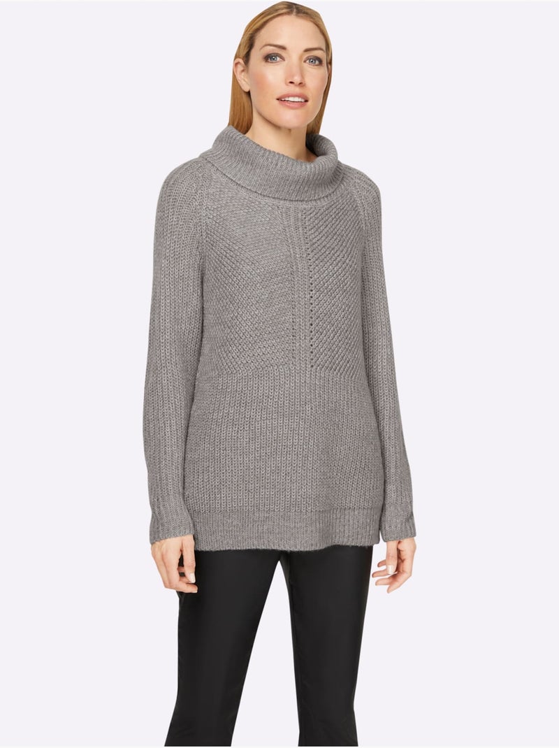 Pull à col roulé motif maille moderne - taille standard - helline Gris chiné - Kiabi