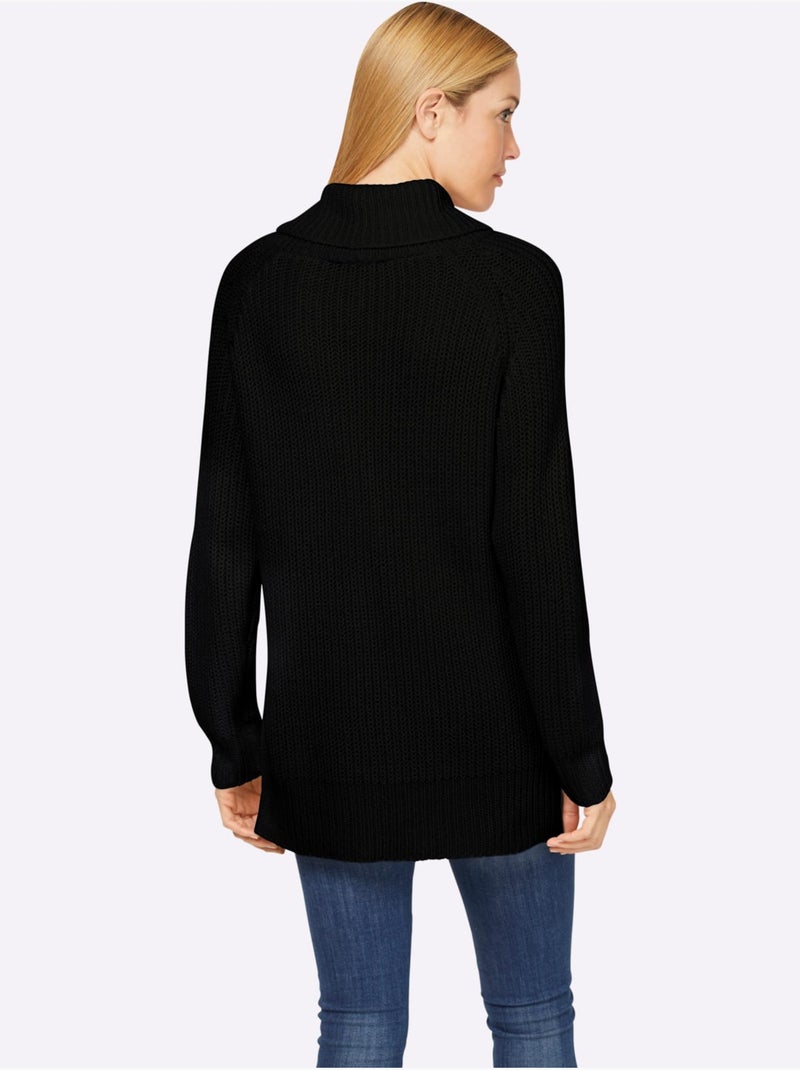 Pull à col roulé motif maille moderne - taille standard - helline Noir - Kiabi