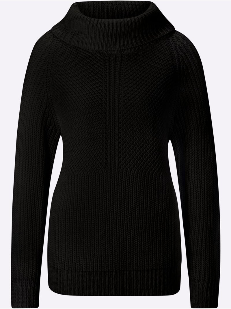 Pull à col roulé motif maille moderne - taille standard - helline Noir - Kiabi