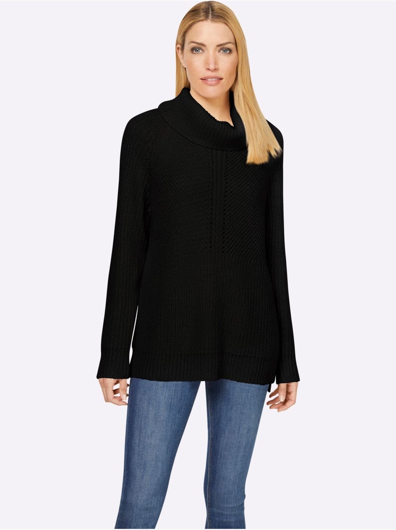 Pull à col roulé motif maille moderne - taille standard - helline Noir - Kiabi