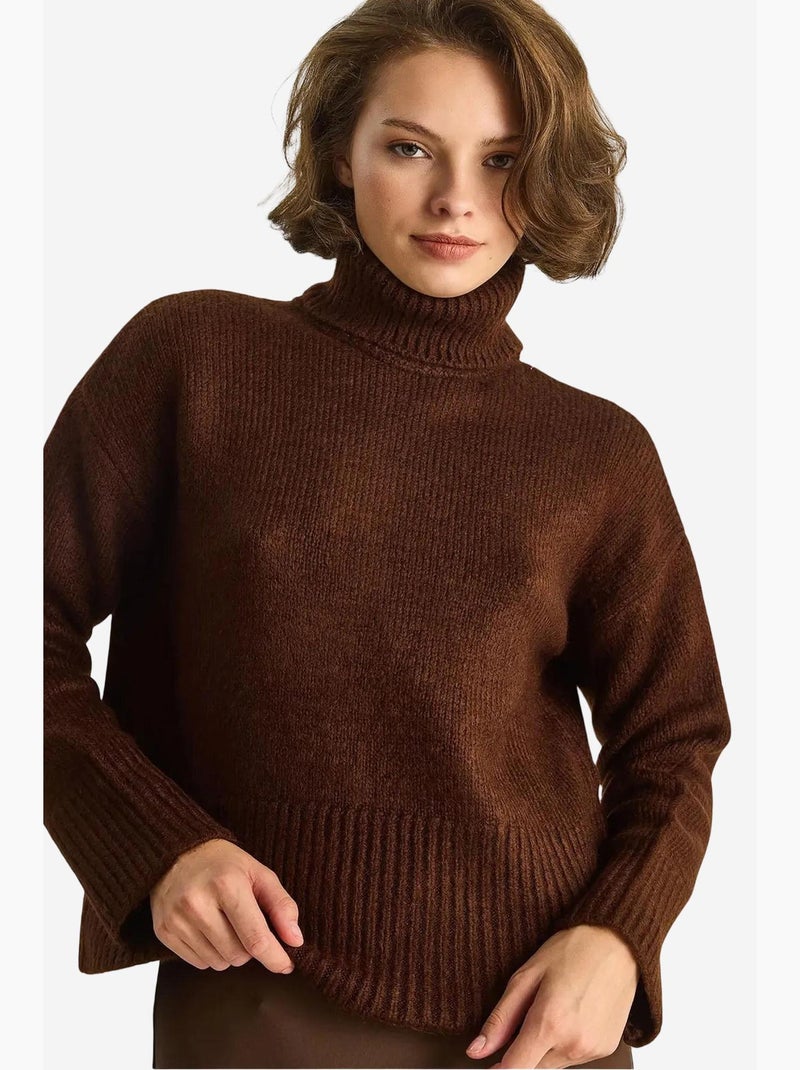 Pull à col roulé oversize en maille lucci Marron chocolat - Kiabi