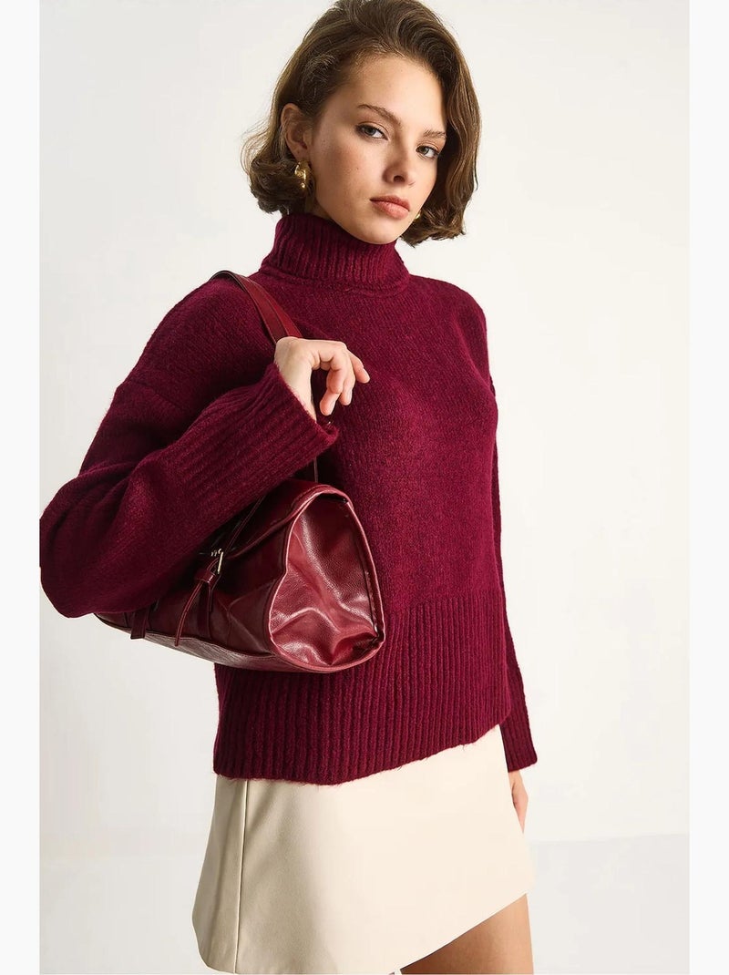 Pull à col roulé oversize en maille lucci Rouge bordeaux - Kiabi