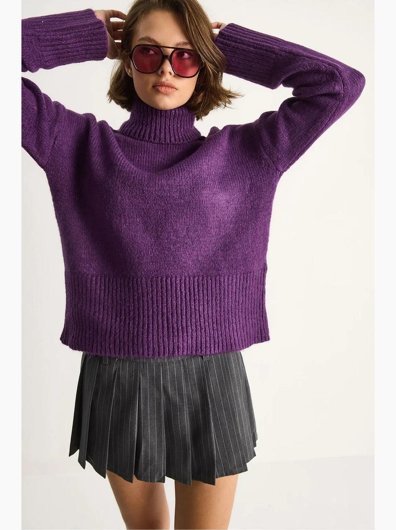 Pull à col roulé oversize en maille lucci Violet aubergine - Kiabi