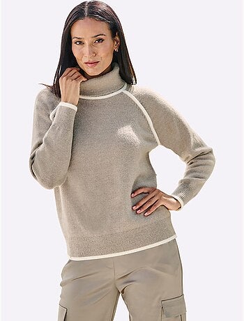 Pull à col roulé passepoils contrastés tendance - taille standard - helline