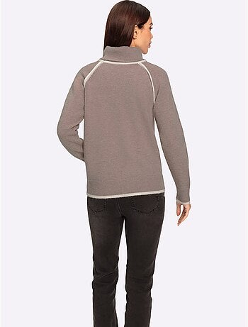 Pull à col roulé passepoils contrastés tendance - taille standard - helline