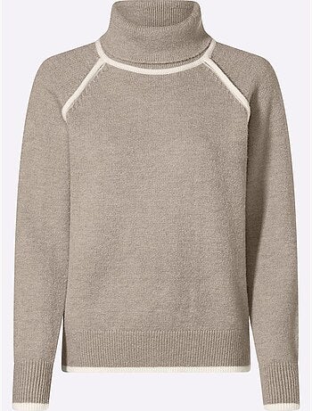 Pull à col roulé passepoils contrastés tendance - taille standard - helline