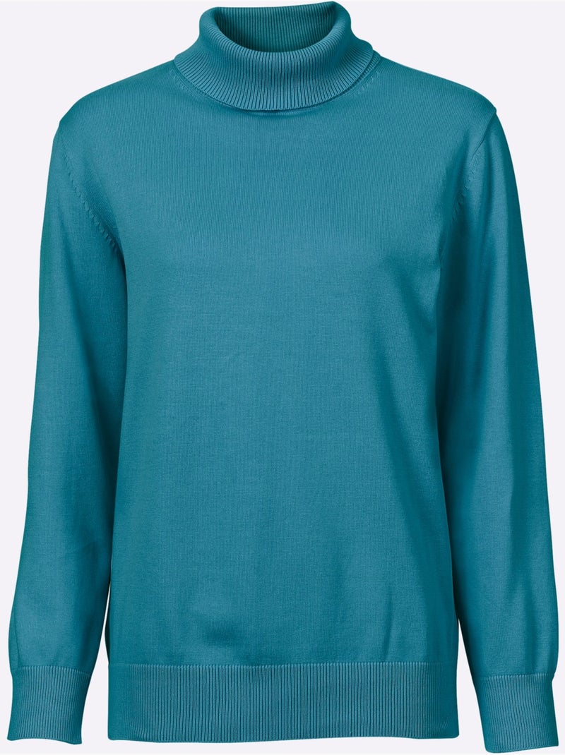 Pull à col roulé pur coton - taille standard - witt Bleu pétrole - Kiabi