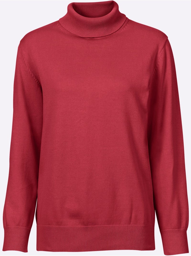 Pull à col roulé pur coton - taille standard - witt Rouge - Kiabi