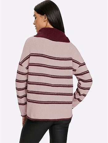 Pull à col roulé rayures contrastées - taille standard - helline