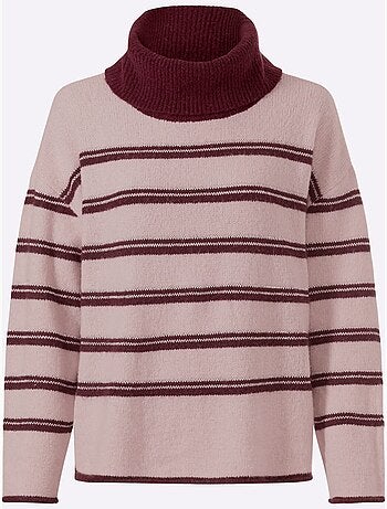 Pull à col roulé rayures contrastées - taille standard - helline