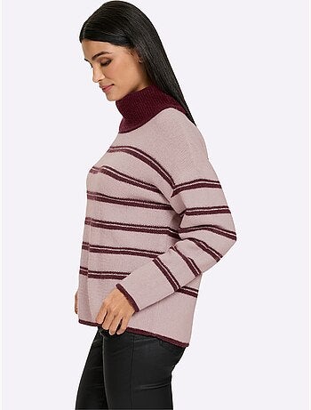 Pull à col roulé rayures contrastées - taille standard - helline