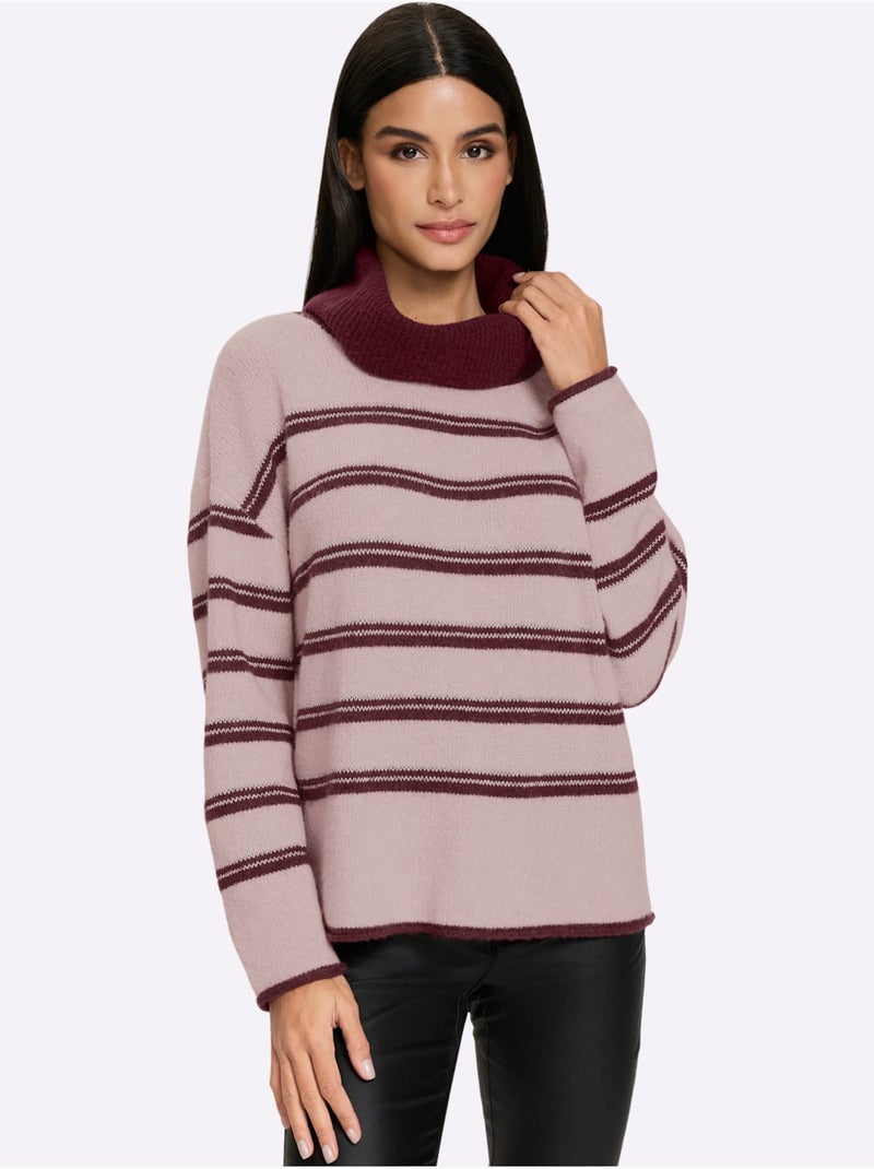 Pull à col roulé rayures contrastées - taille standard - helline Rose fushia - Kiabi