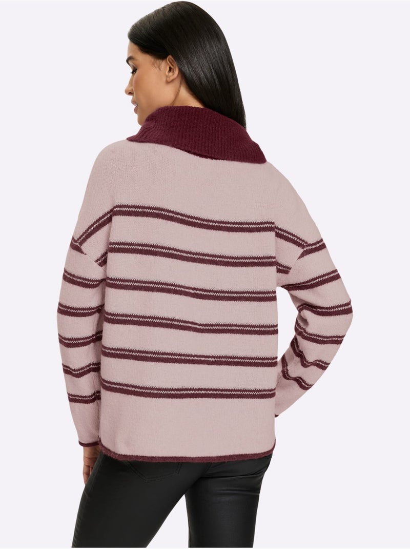 Pull à col roulé rayures contrastées - taille standard - helline Rose fushia - Kiabi