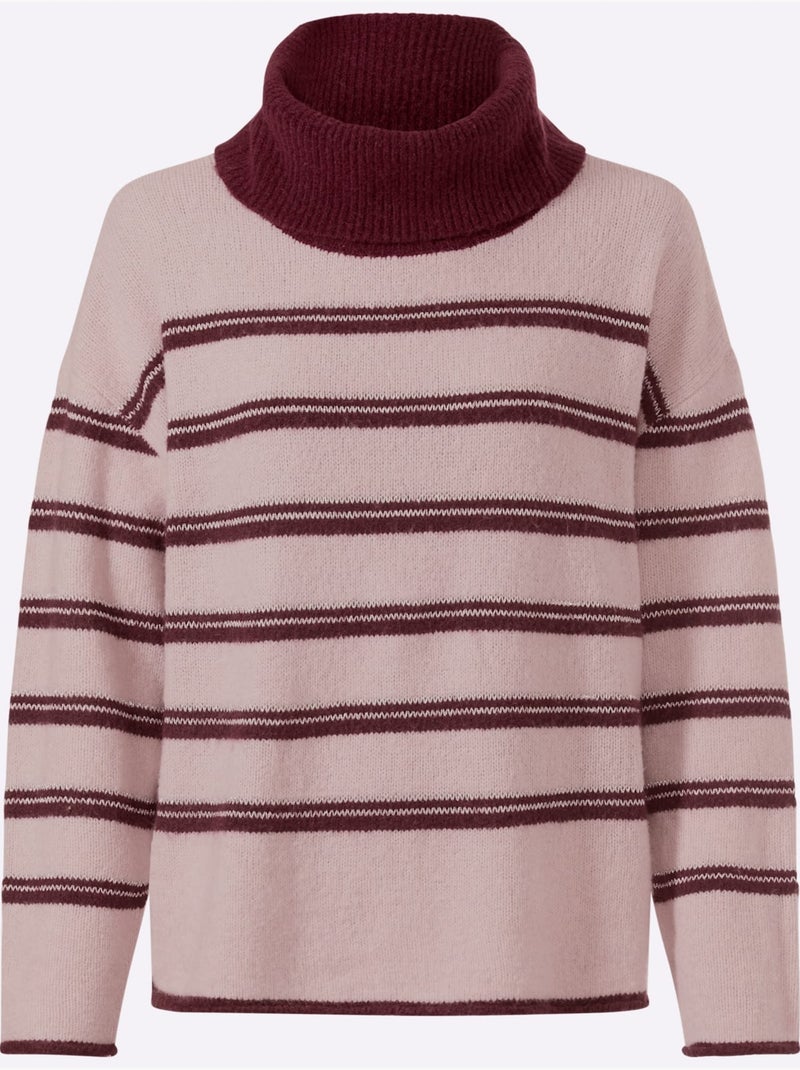 Pull à col roulé rayures contrastées - taille standard - helline Rose fushia - Kiabi