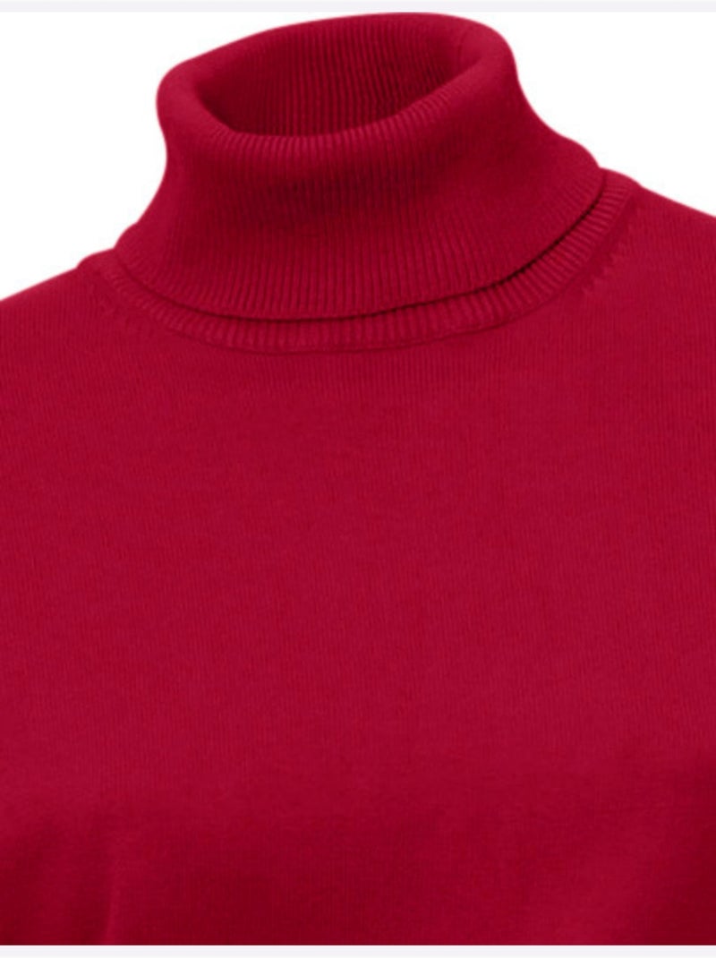 Pull à Col Roulé Superbe Basique Facile à Associer - Taille Standard - Helline Rouge - Kiabi