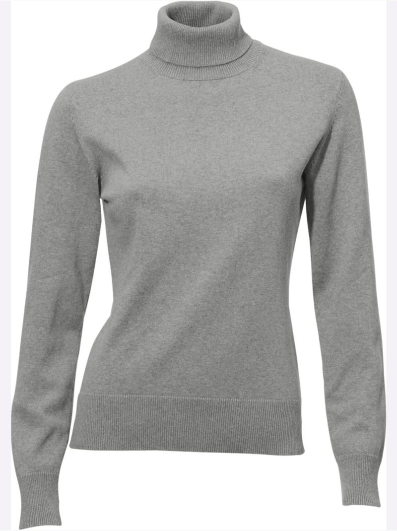 Pull à Col Roulé Tricot Fin Et Doux - Taille Standard - Helline Gris chiné - Kiabi
