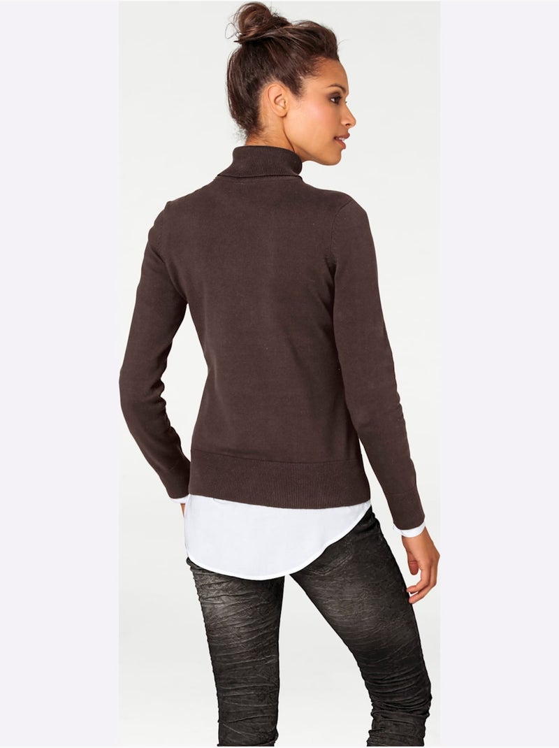 Pull à Col Roulé Tricot Fin Et Doux - Taille Standard - Helline Marron/Choco - Kiabi