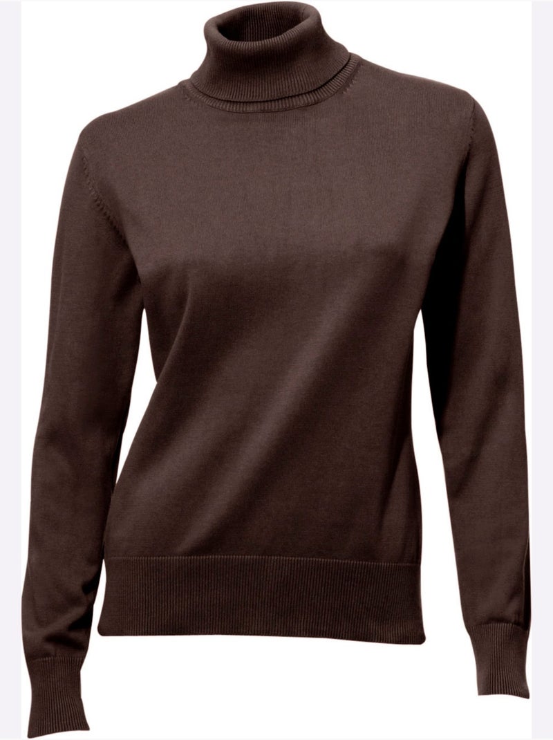 Pull à Col Roulé Tricot Fin Et Doux - Taille Standard - Helline Marron/Choco - Kiabi