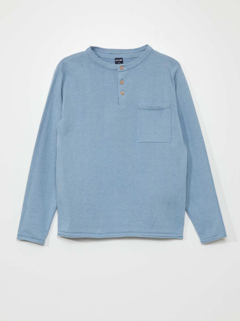 Pull à col tunisien Bleu - Kiabi