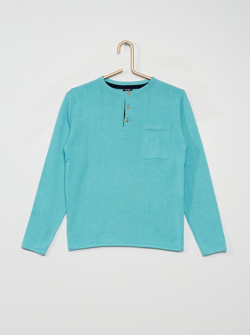 Pull à col tunisien bleu - Kiabi