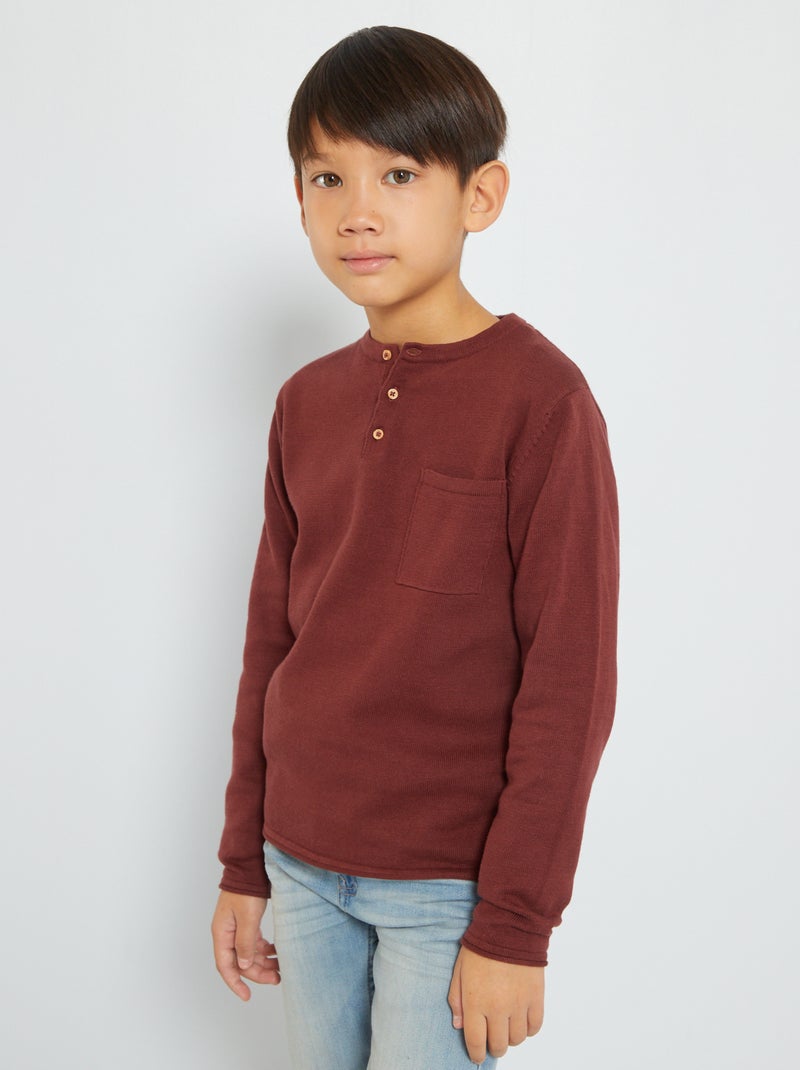 Pull à col tunisien bordeaux - Kiabi