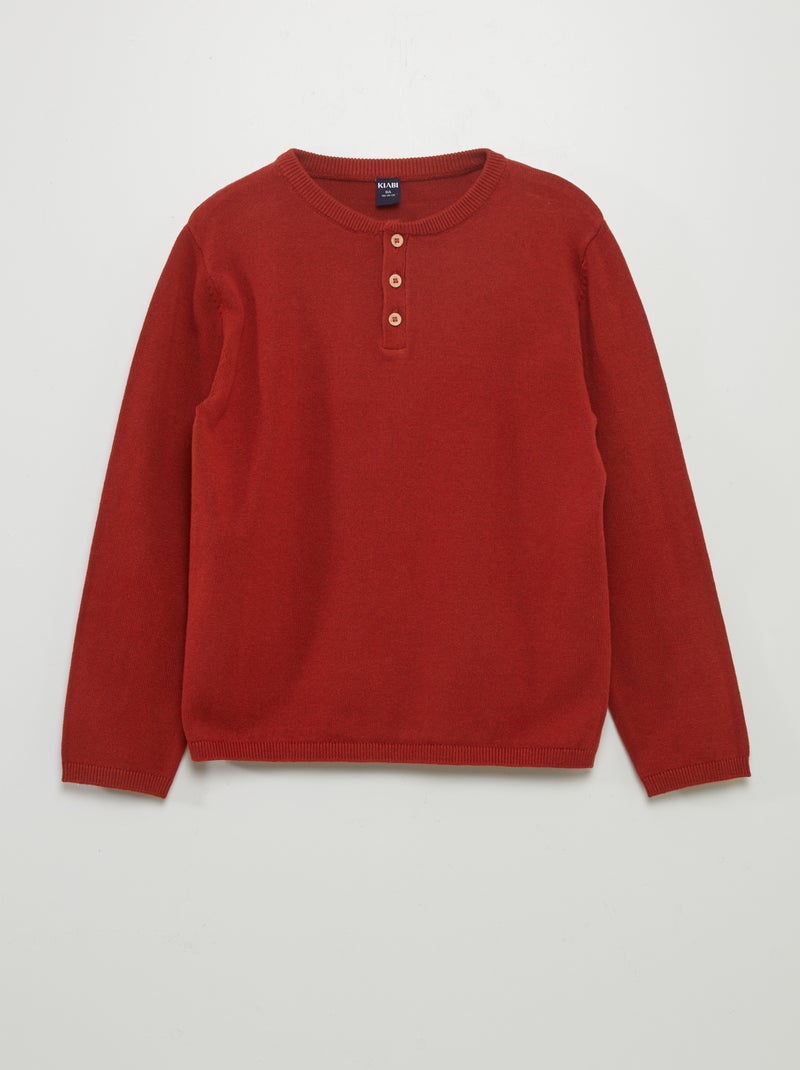 Pull à col tunisien boutonné Bordeau - Kiabi
