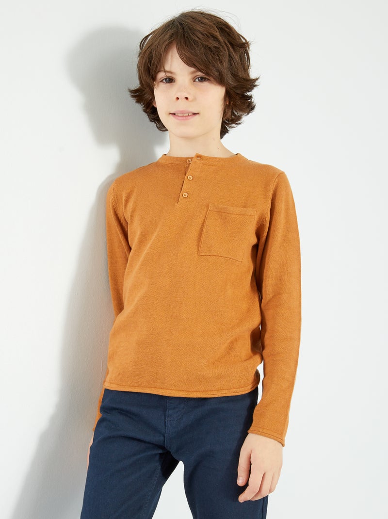 Pull à col tunisien Marron - Kiabi