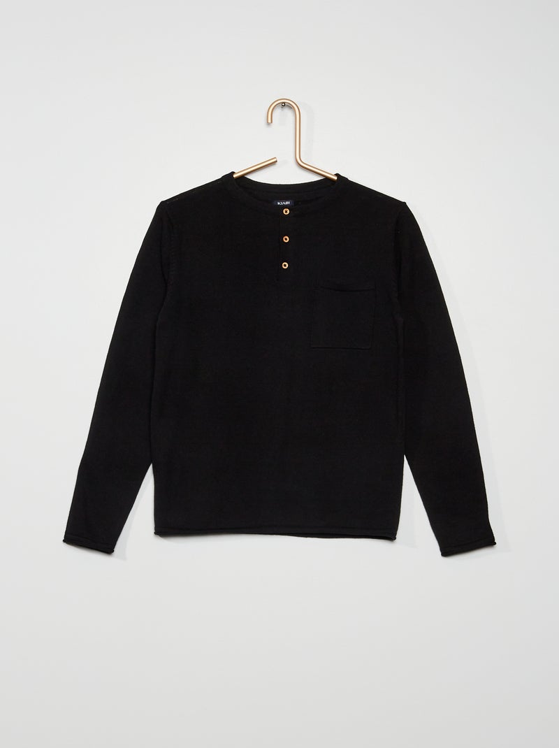 Pull à col tunisien noir - Kiabi