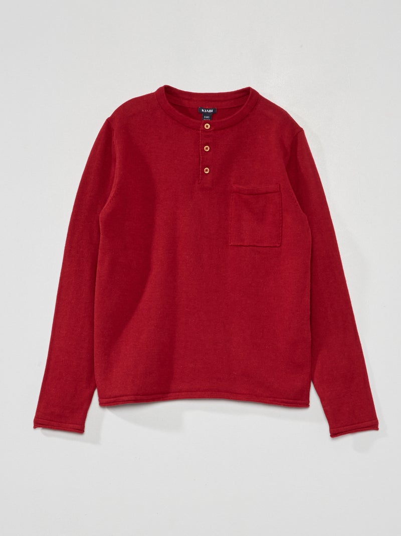Pull à col tunisien Rouge - Kiabi